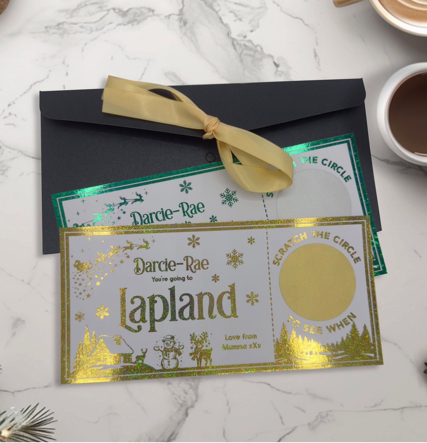 Personalised Lapland Foiled Ticket with Scratch Reveal Date