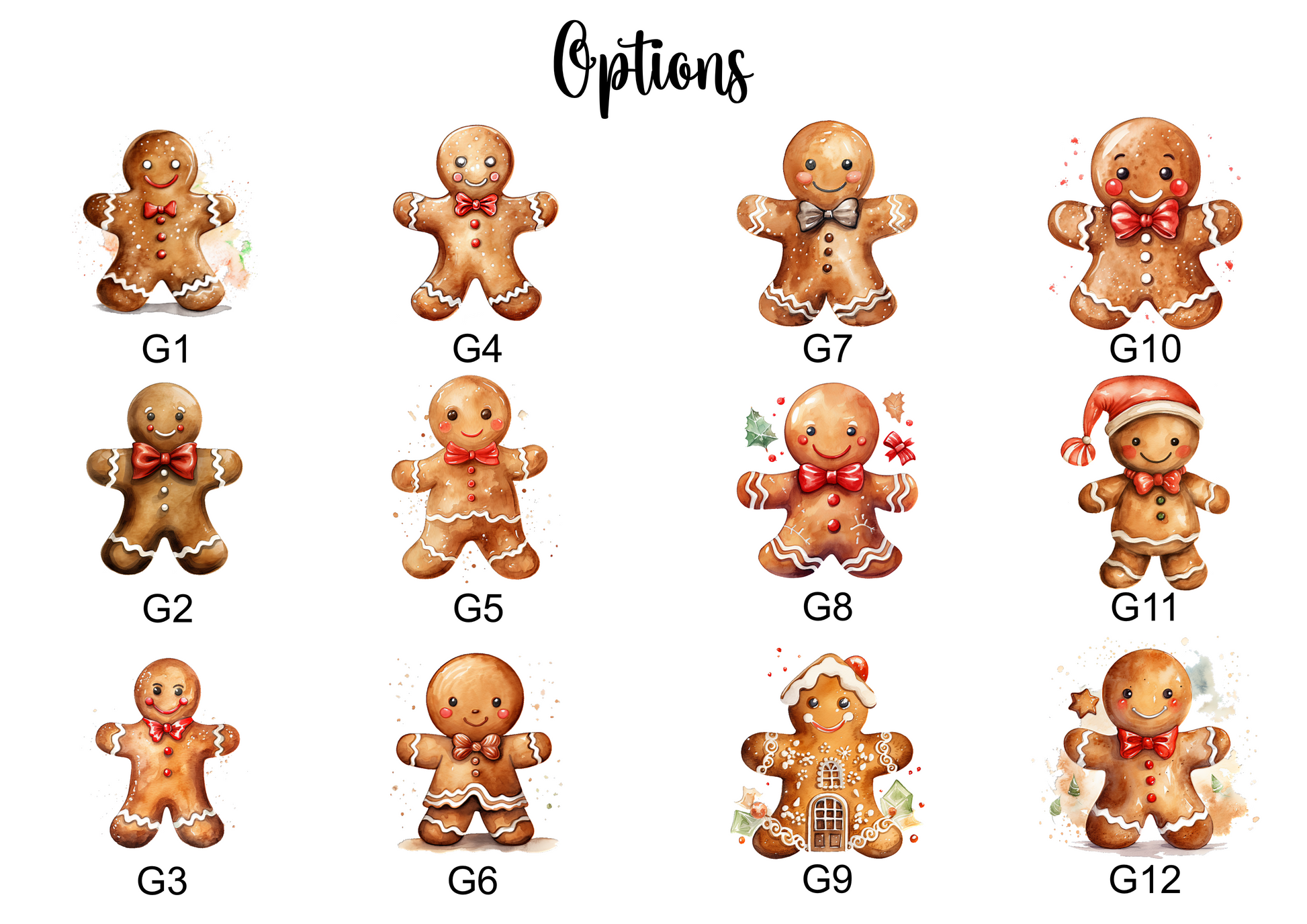 Gingerbread options to personalise your print.