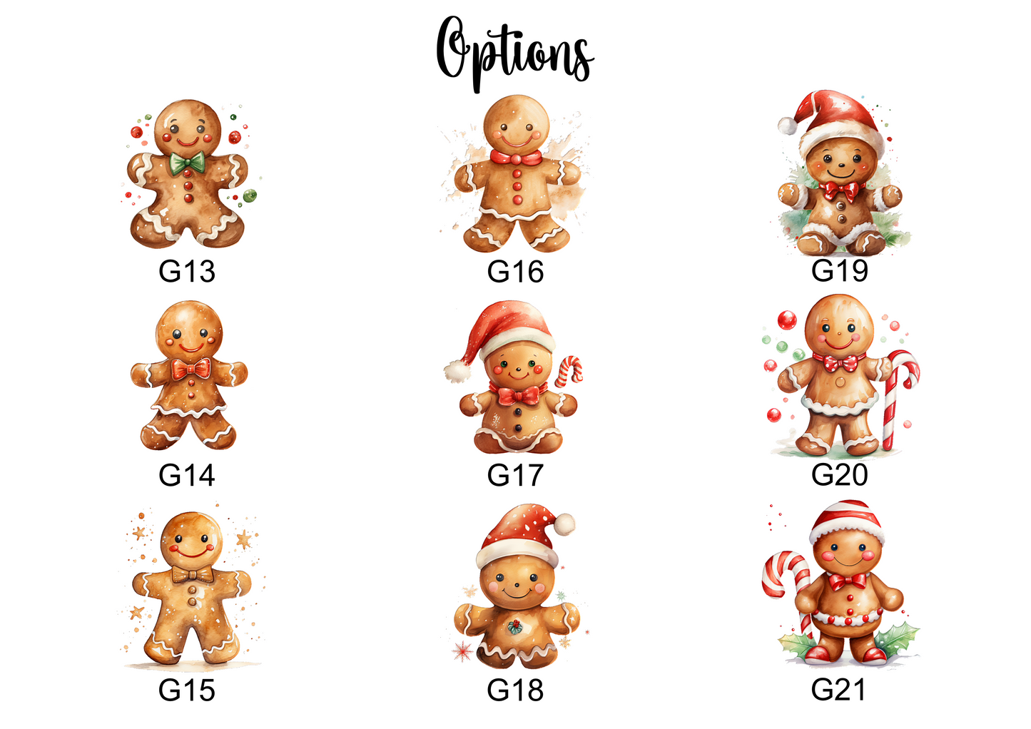 Gingerbread options to personalise your print.