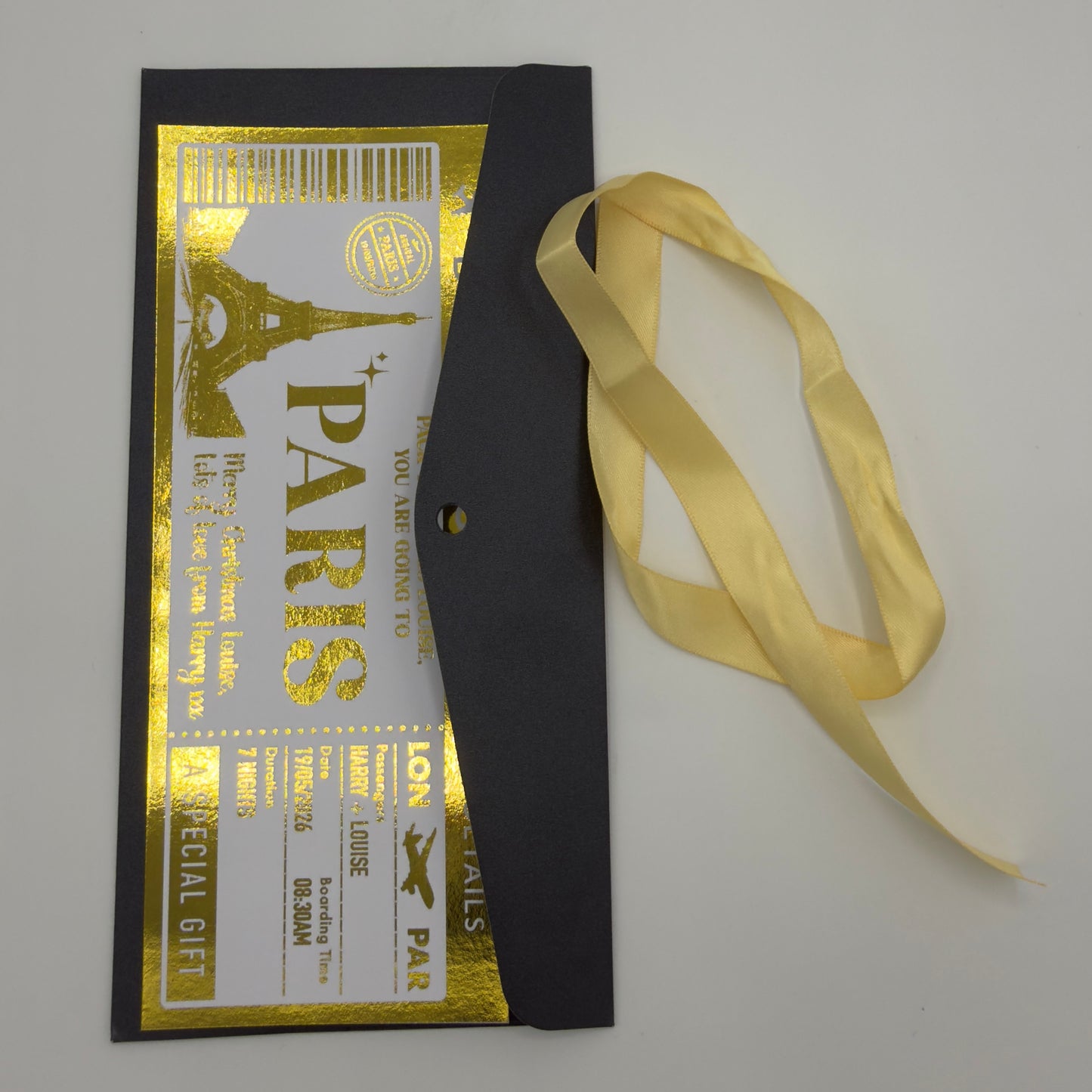 Personalised Foiled Boarding Pass Ticket – Custom Holiday or Surprise Trip Gift Reveal