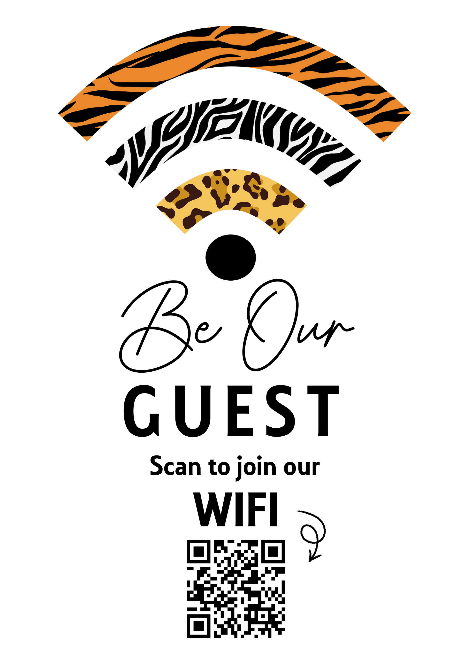 Personalised WiFi Print showcasing a custom QR code and WiFi details, offering a stylish and convenient way to connect to the network.