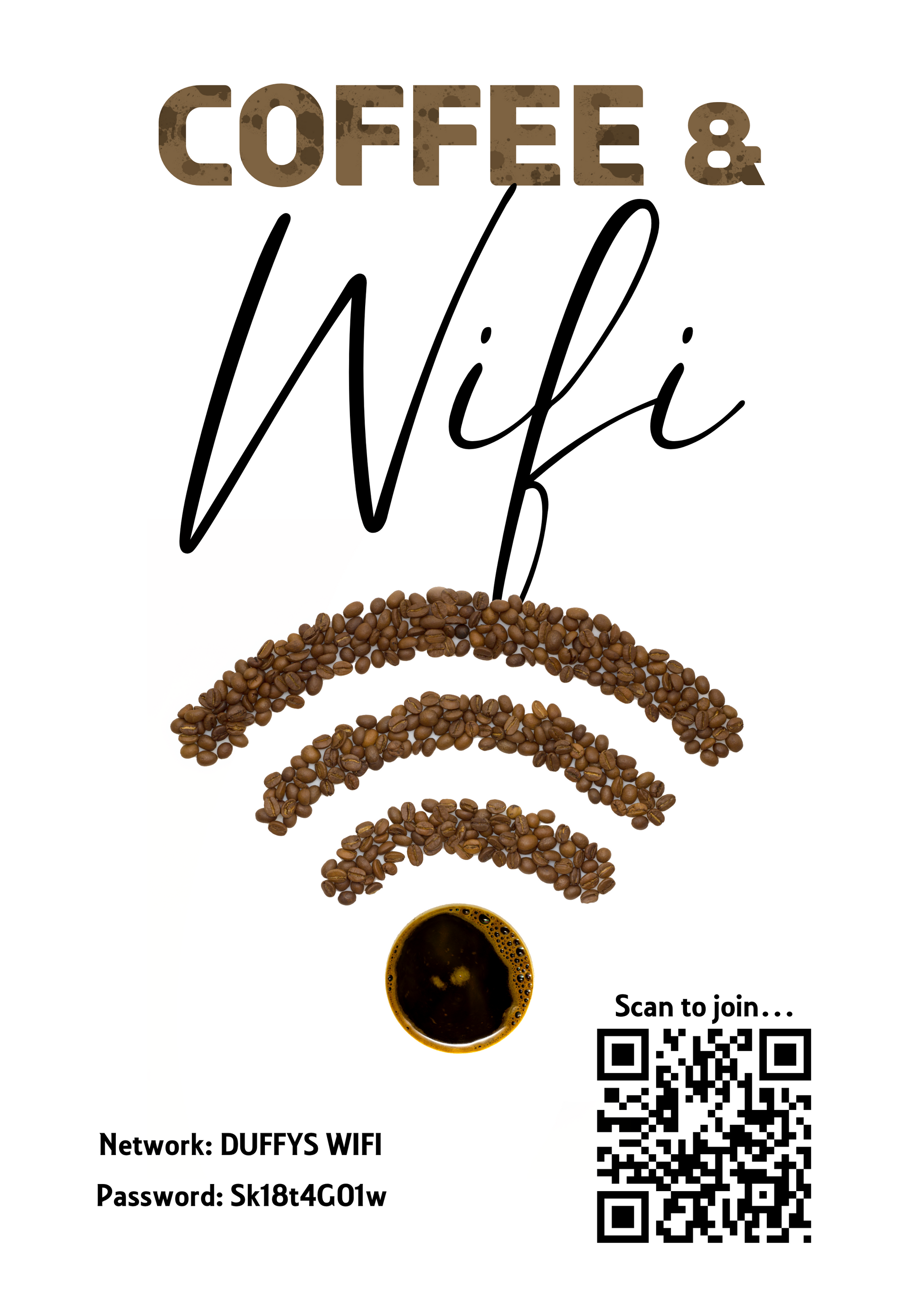 Personalised WiFi Print showcasing a custom QR code and WiFi details, offering a stylish and convenient way to connect to the network.