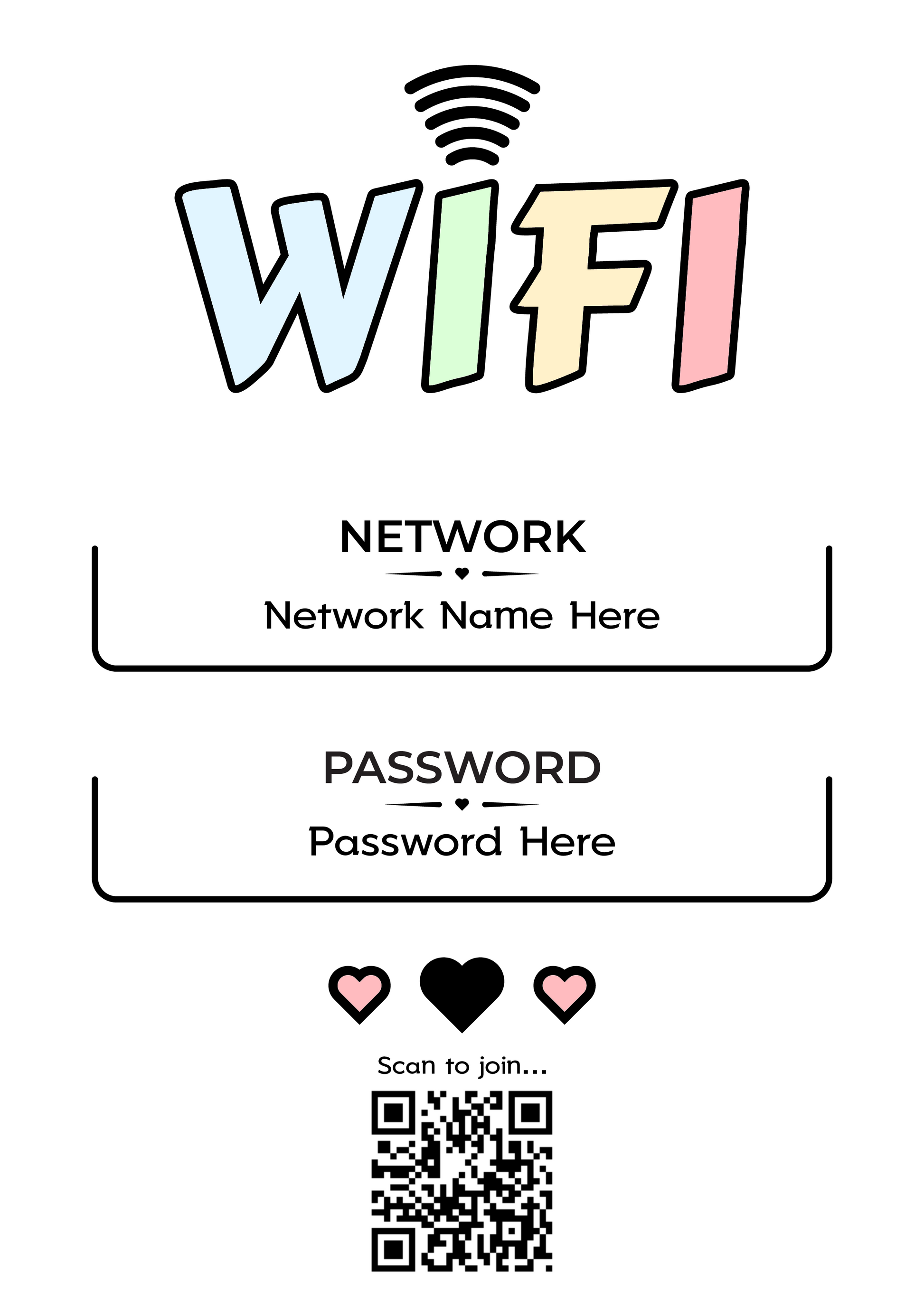 Personalised WiFi Print showcasing a custom QR code and WiFi details, offering a stylish and convenient way to connect to the network.