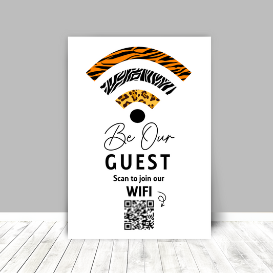 Personalised WiFi Print showcasing a custom QR code and WiFi details, offering a stylish and convenient way to connect to the network.