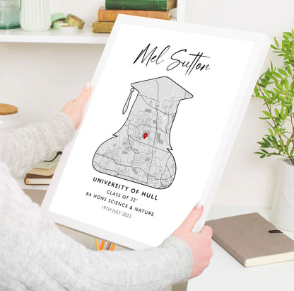 Custom Graduation Print: Personalised artwork showcasing the graduate's name, degree type, and graduation year, surrounded by elegant design elements. The perfect keepsake to celebrate their achievement and cherish the memories.