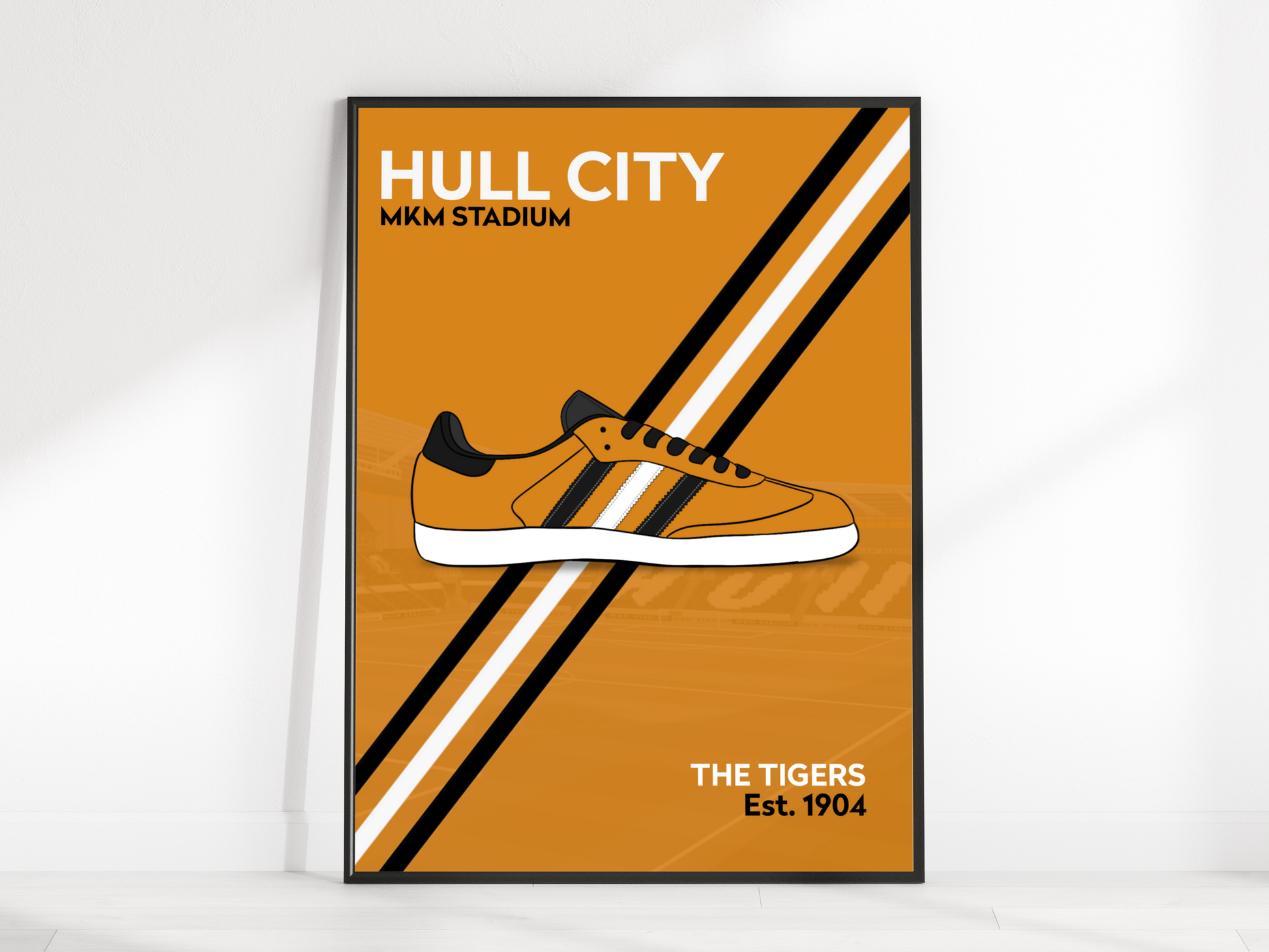 Vibrant team trainer shoe art, customized with team colors and details, personalized with name/number. Ideal for sports fans and art lovers.