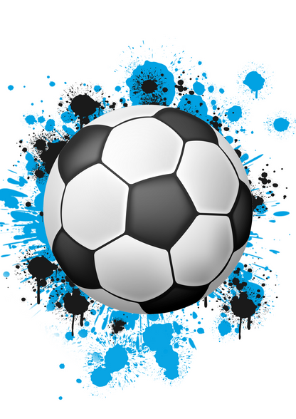 Personalised Football Splatter Art with team colours, perfect for young football players and enthusiasts. High-quality print, premium framing, and unique design make it an ideal gift.