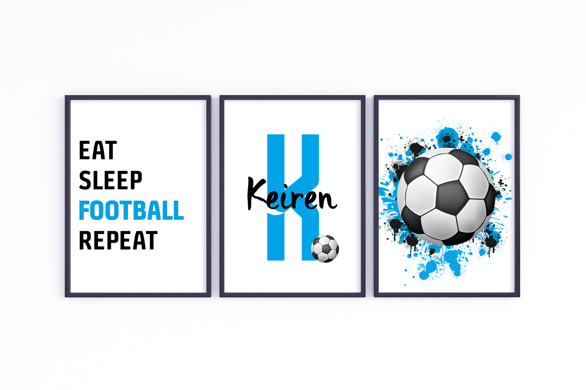 Personalised Football Splatter Art with team colours, perfect for young football players and enthusiasts. High-quality print, premium framing, and unique design make it an ideal gift.