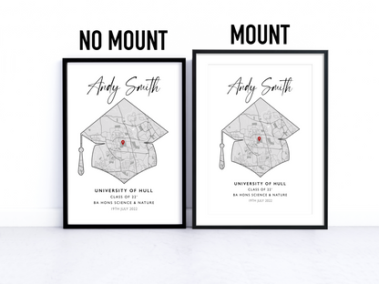 Custom Graduation Print: Personalised artwork showcasing the graduate's name, degree type, and graduation year, surrounded by elegant design elements. The perfect keepsake to celebrate their achievement and cherish the memories.