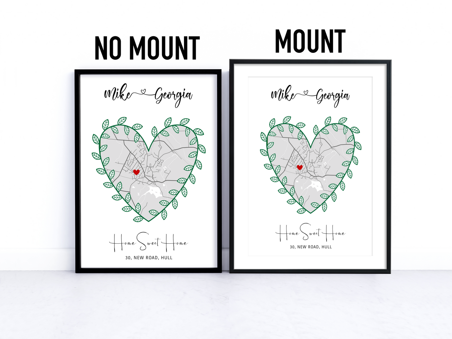 Personalised House Map - Green Leaf Heart Shape