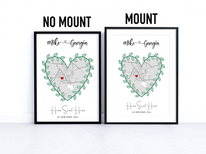 Personalised House Map - Green Leaf Heart Shape