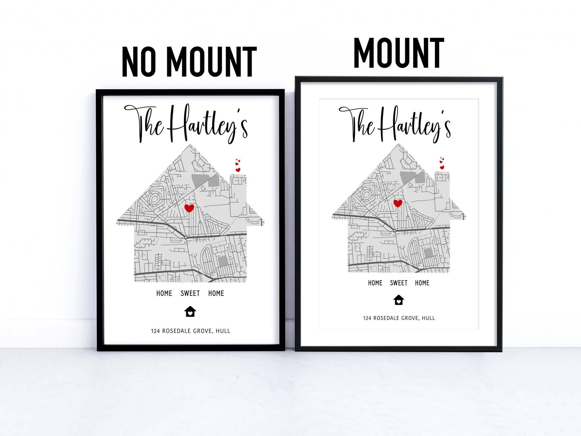 A beautifully designed personalised house map print showcasing a house-shaped map with custom details, perfect as a housewarming gift.