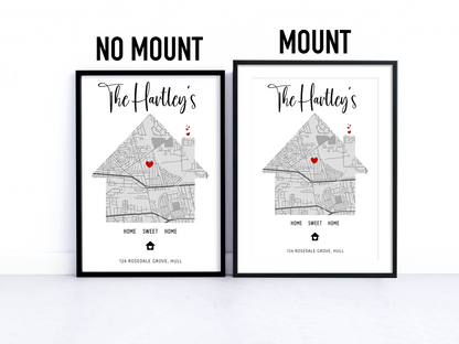 A beautifully designed personalised house map print showcasing a house-shaped map with custom details, perfect as a housewarming gift.