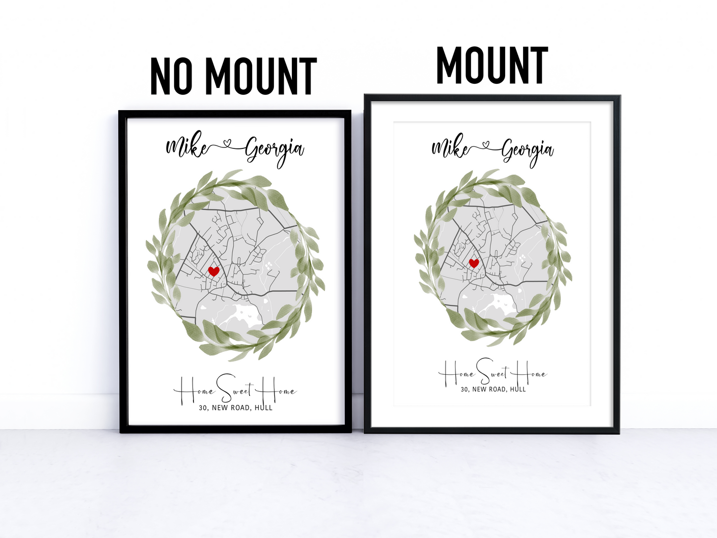 A beautifully designed personalised house map print showcasing a round-shaped map with custom details, perfect as a housewarming gift.
