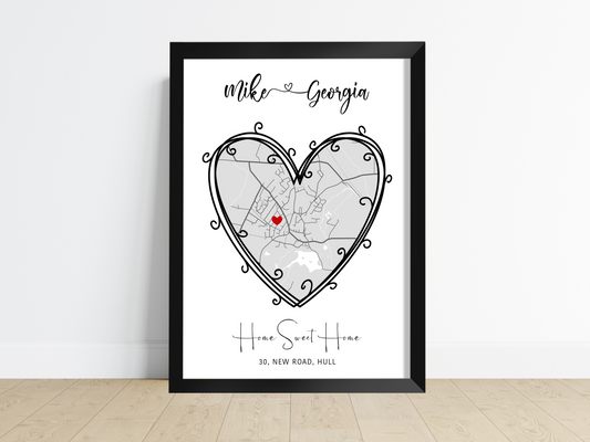 Personalised House Map - Twine Heart Shape