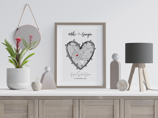 Personalised House Map - Twine Heart Shape