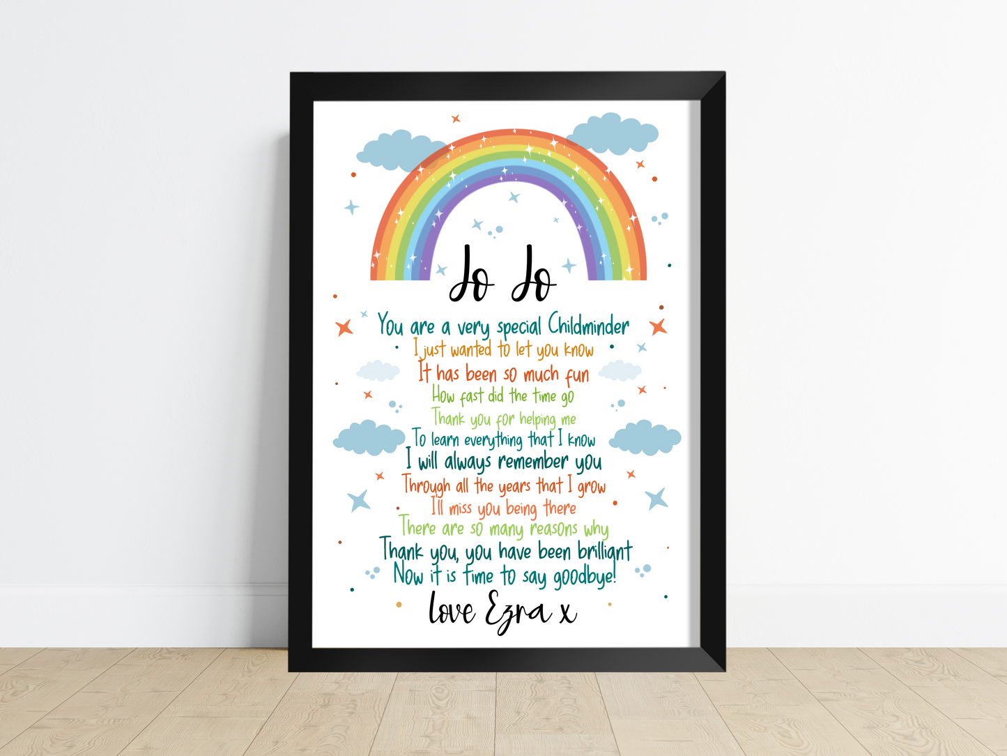 Personalised Rainbow Childminder Gift Print Thank You Teacher