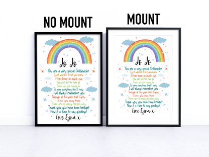 Personalised Rainbow Childminder Gift Print Thank You Teacher