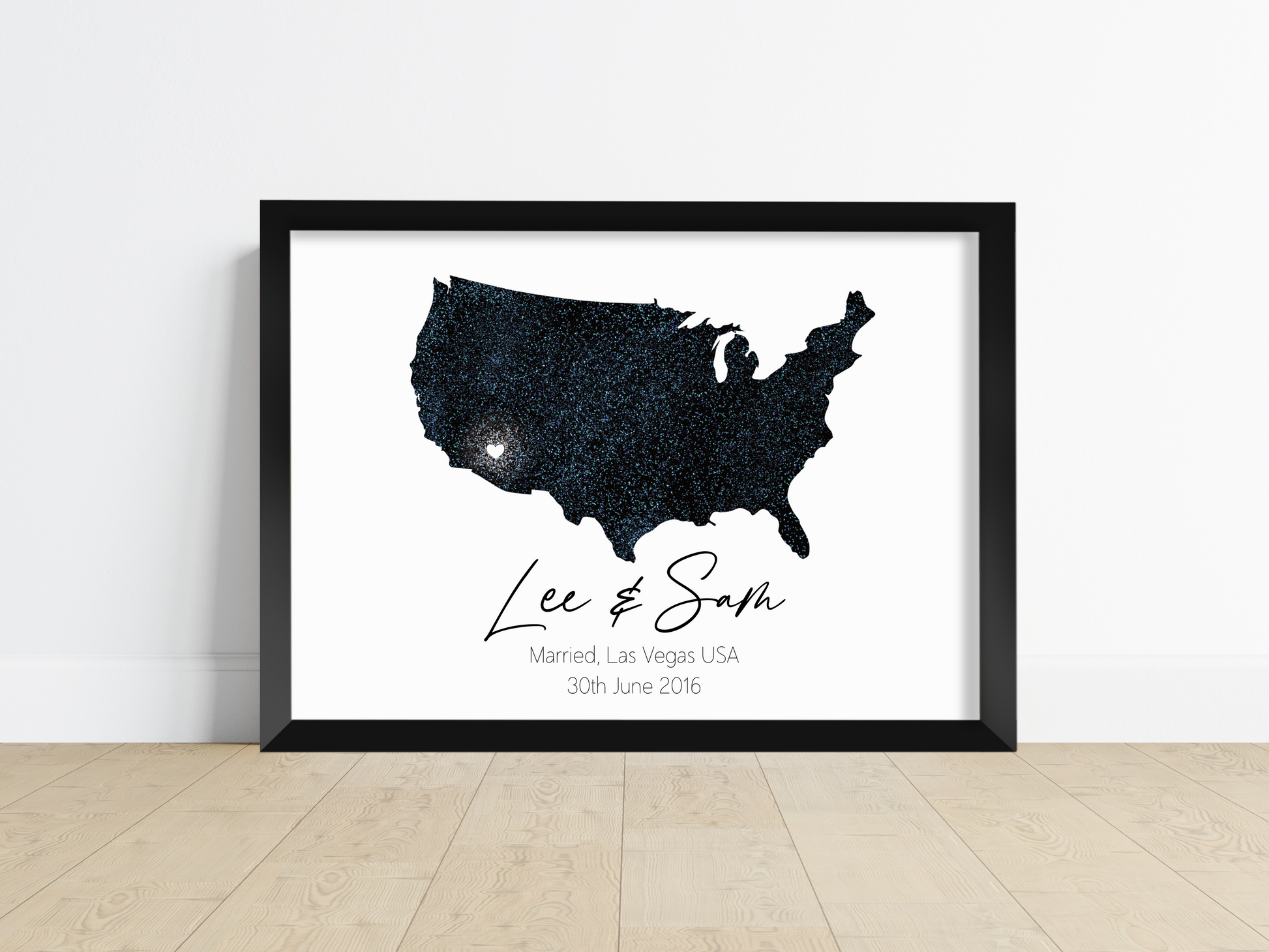 A Personalised Wedding Print featuring a stunning artwork displaying a map of the wedding's country or region and the exact location. The background colour enhances the visual appeal, complementing the design. This print is a treasured keepsake, capturing the memories and love shared on the couple's special day.