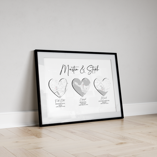 Wedding & Engagement Gift - First Date, Engaged, Married Location Print