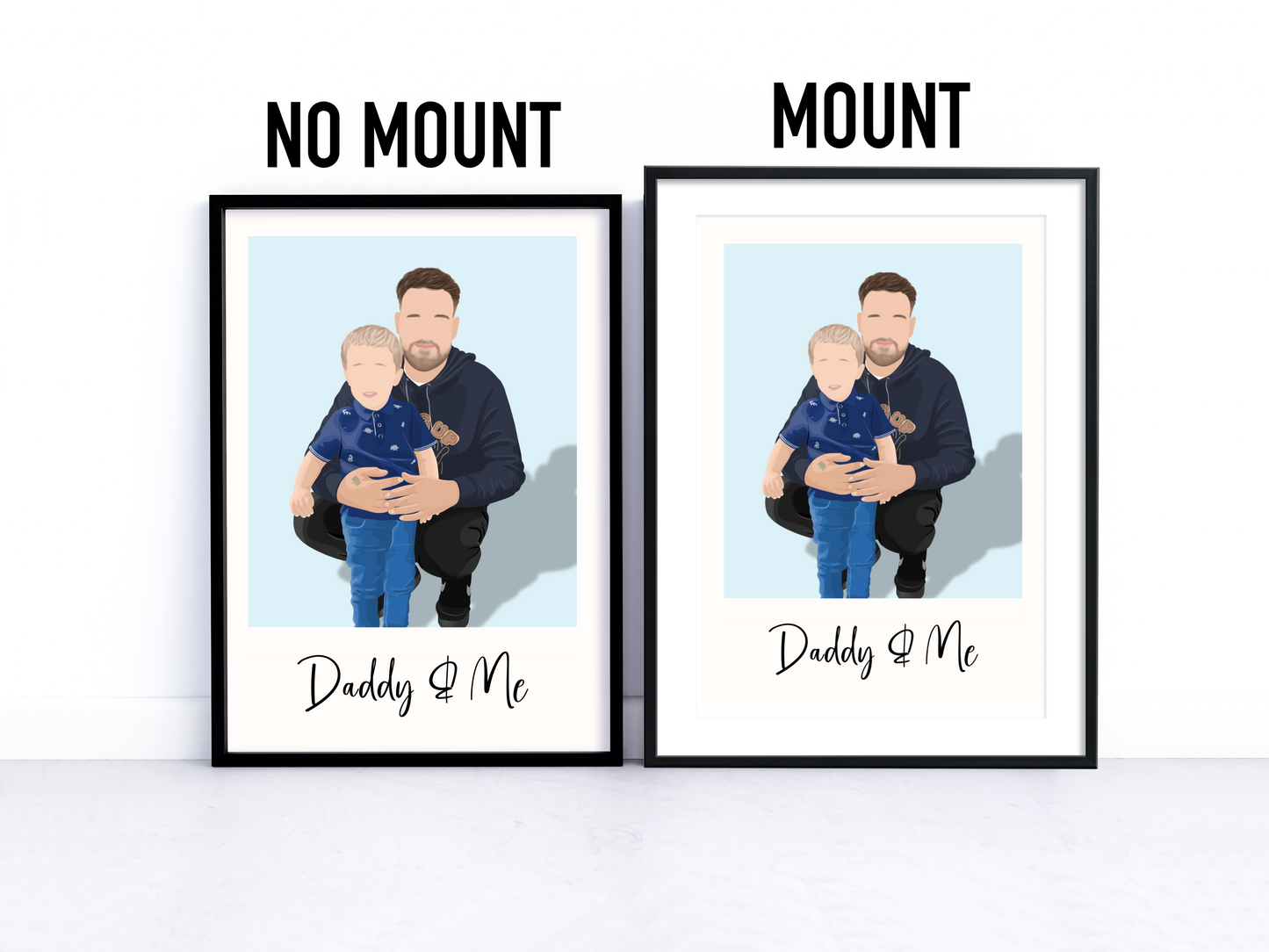 "Custom Daddy and Me Portrait: Cherished bond captured in a timeless artwork."