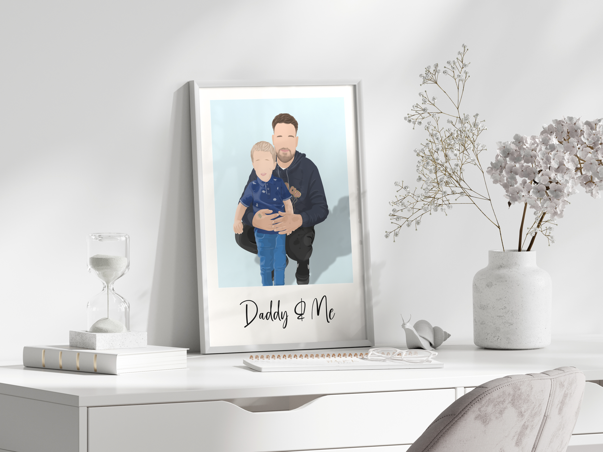 "Custom Daddy and Me Portrait: Cherished bond captured in a timeless artwork."