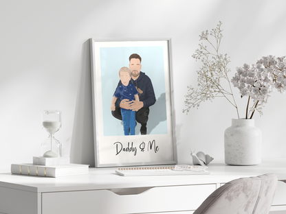 "Custom Daddy and Me Portrait: Cherished bond captured in a timeless artwork."