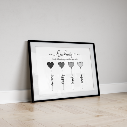Personalised Family Balloon Connections Print